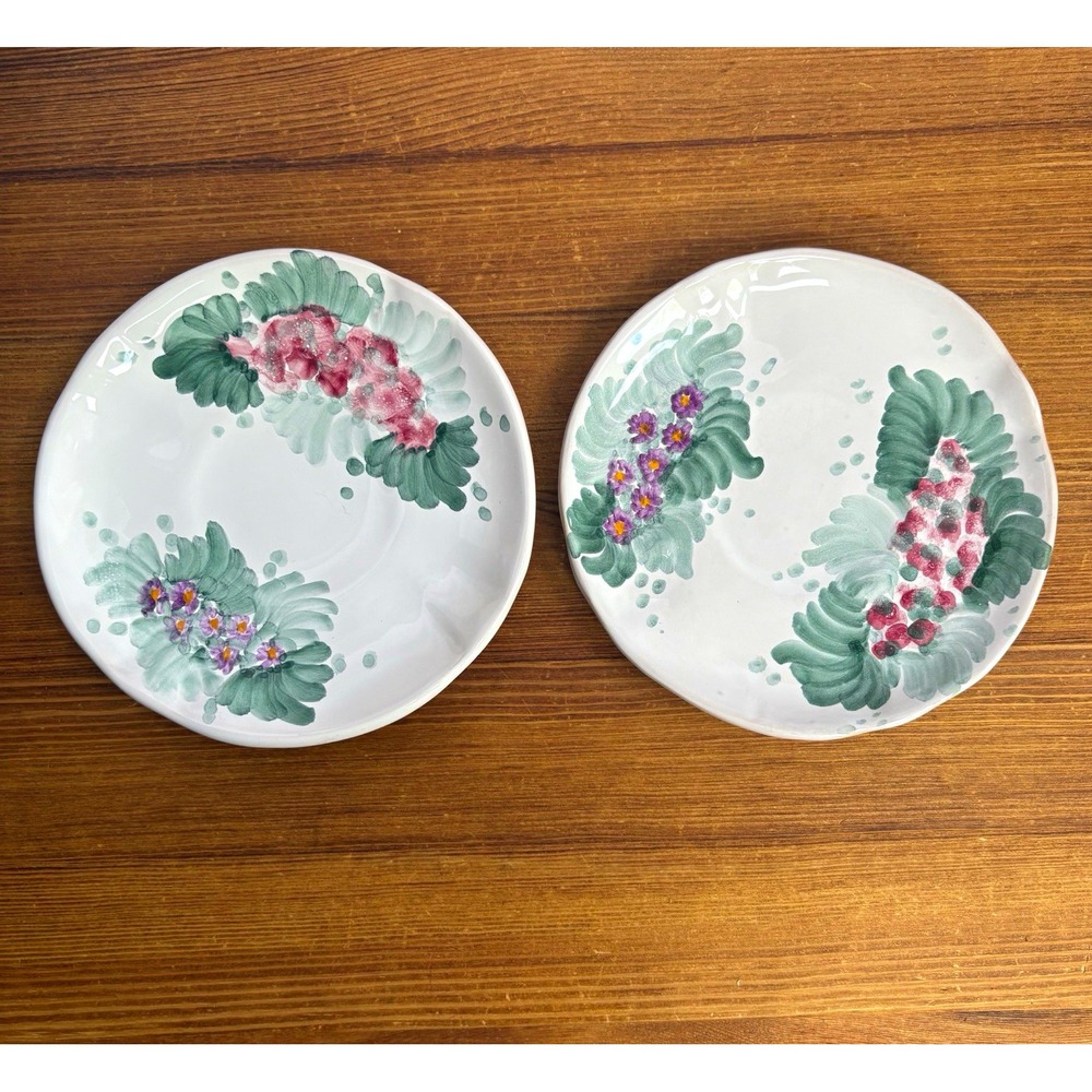 Vintage Fortebraccio Ceramiche Hand Painted Floral Plates Set of 2 Italy 7.25"